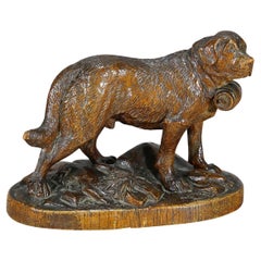 Sculpture ancienne de chien St. Bernhard en bois, Brienz, vers 1900