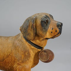 Sculpture de chien St. Bernhard en bois ancien:: Brienz:: vers 1930