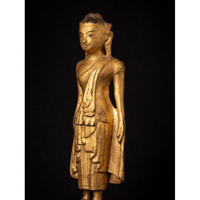 Antique Wooden Standing Buddha Statue from Burma For Sale 6