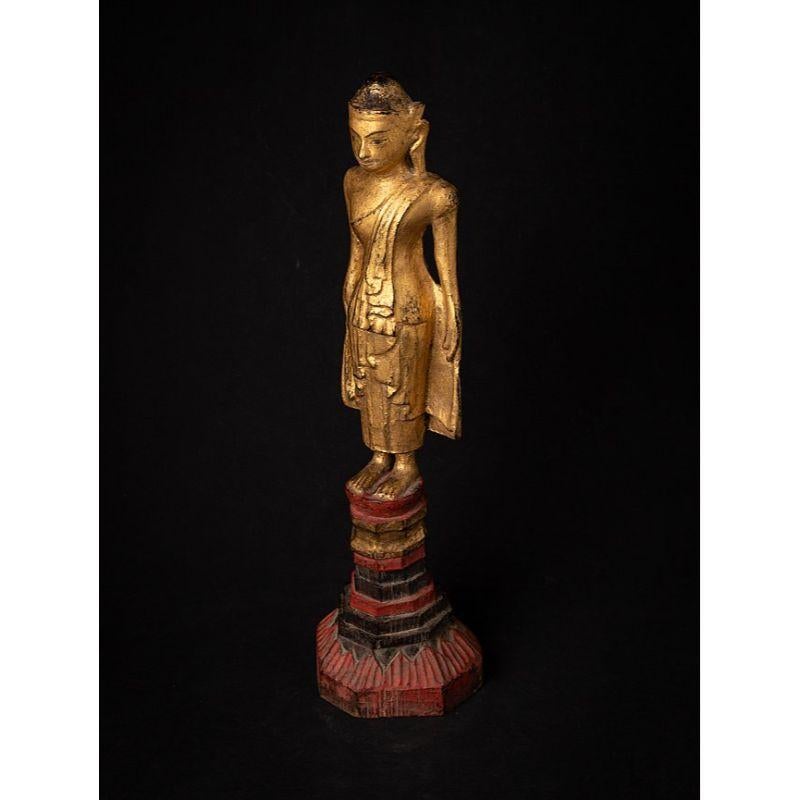 Antique Wooden Standing Buddha Statue from Burma For Sale 8