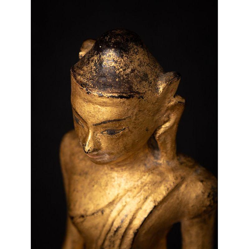 Antique Wooden Standing Buddha Statue from Burma For Sale 9