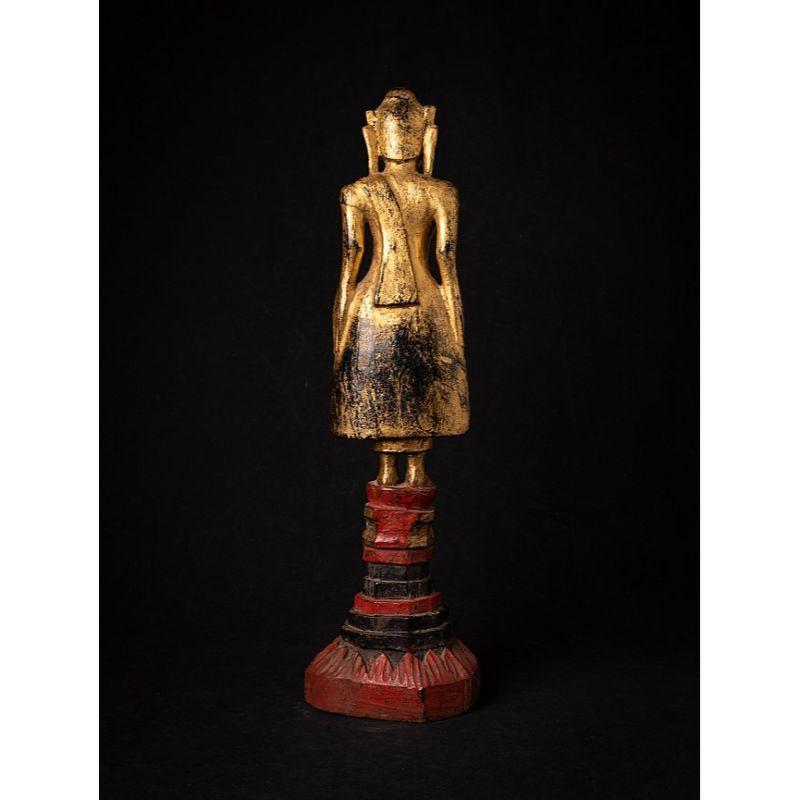 Antique Wooden Standing Buddha Statue from Burma In Good Condition For Sale In DEVENTER, NL