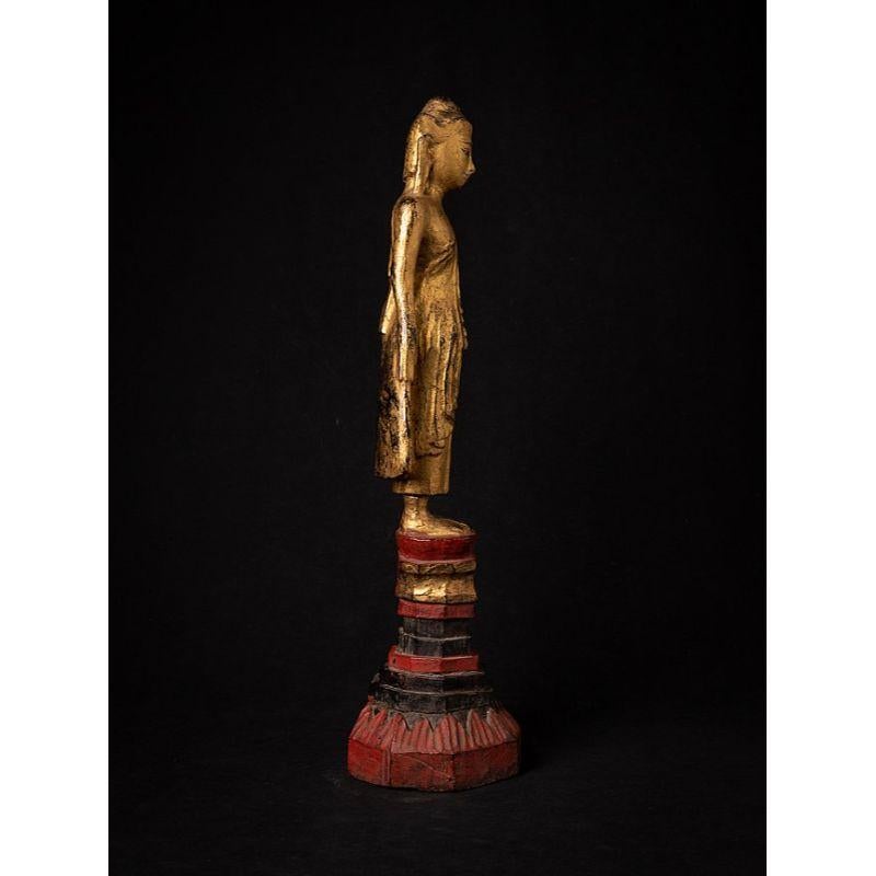 19th Century Antique Wooden Standing Buddha Statue from Burma For Sale