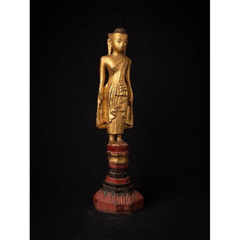 Antique Wooden Standing Buddha Statue from Burma For Sale 1
