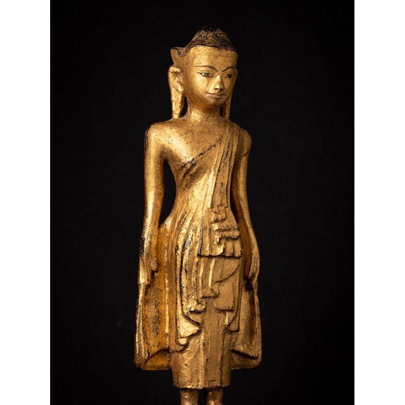Antique Wooden Standing Buddha Statue from Burma For Sale 2