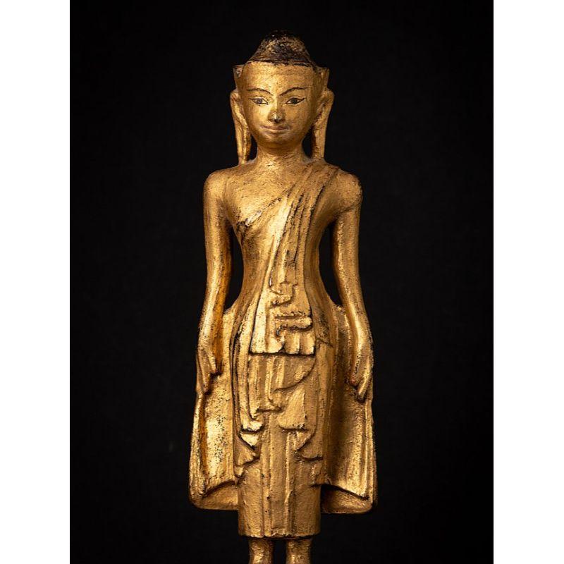 Antique Wooden Standing Buddha Statue from Burma For Sale 4