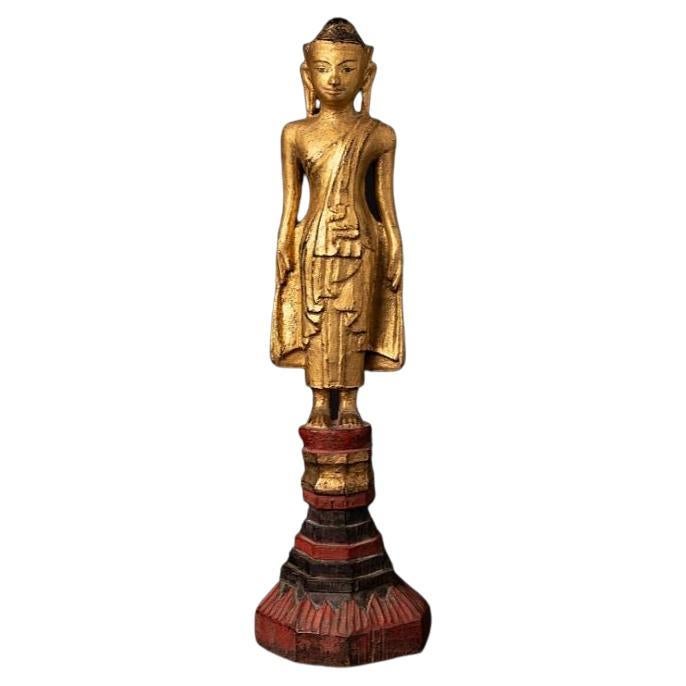 Antique Wooden Standing Buddha Statue from Burma