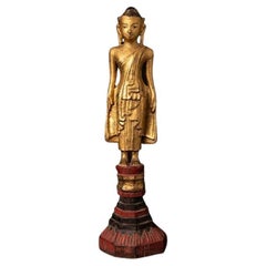 Antique Wooden Standing Buddha Statue from Burma