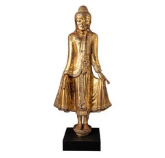 Antique Wooden Standing Mandalay Buddha from Burma