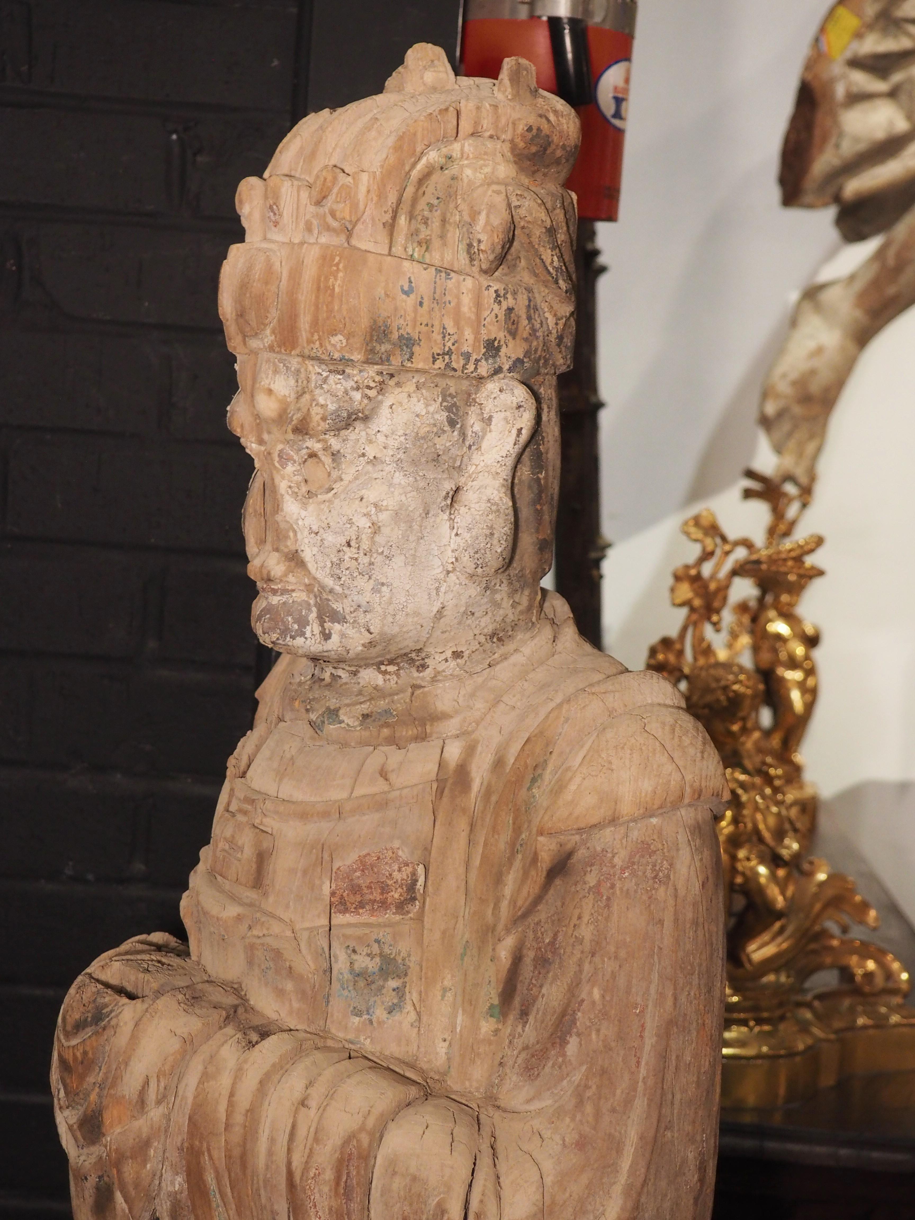 Antique Wooden Statue of Wenchang Wang, God of Literature and Culture For Sale 8