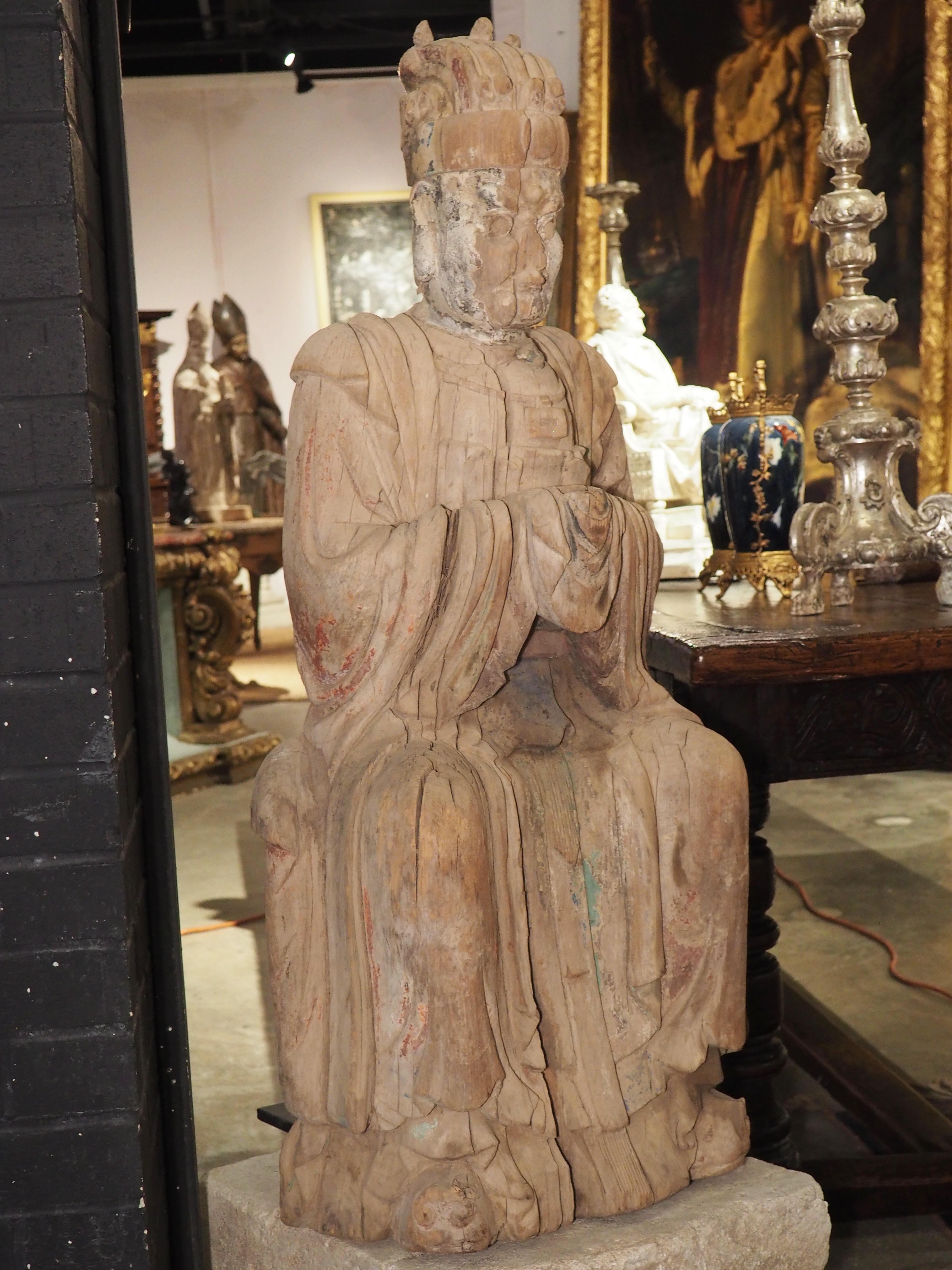 Antique Wooden Statue of Wenchang Wang, God of Literature and Culture For Sale 12