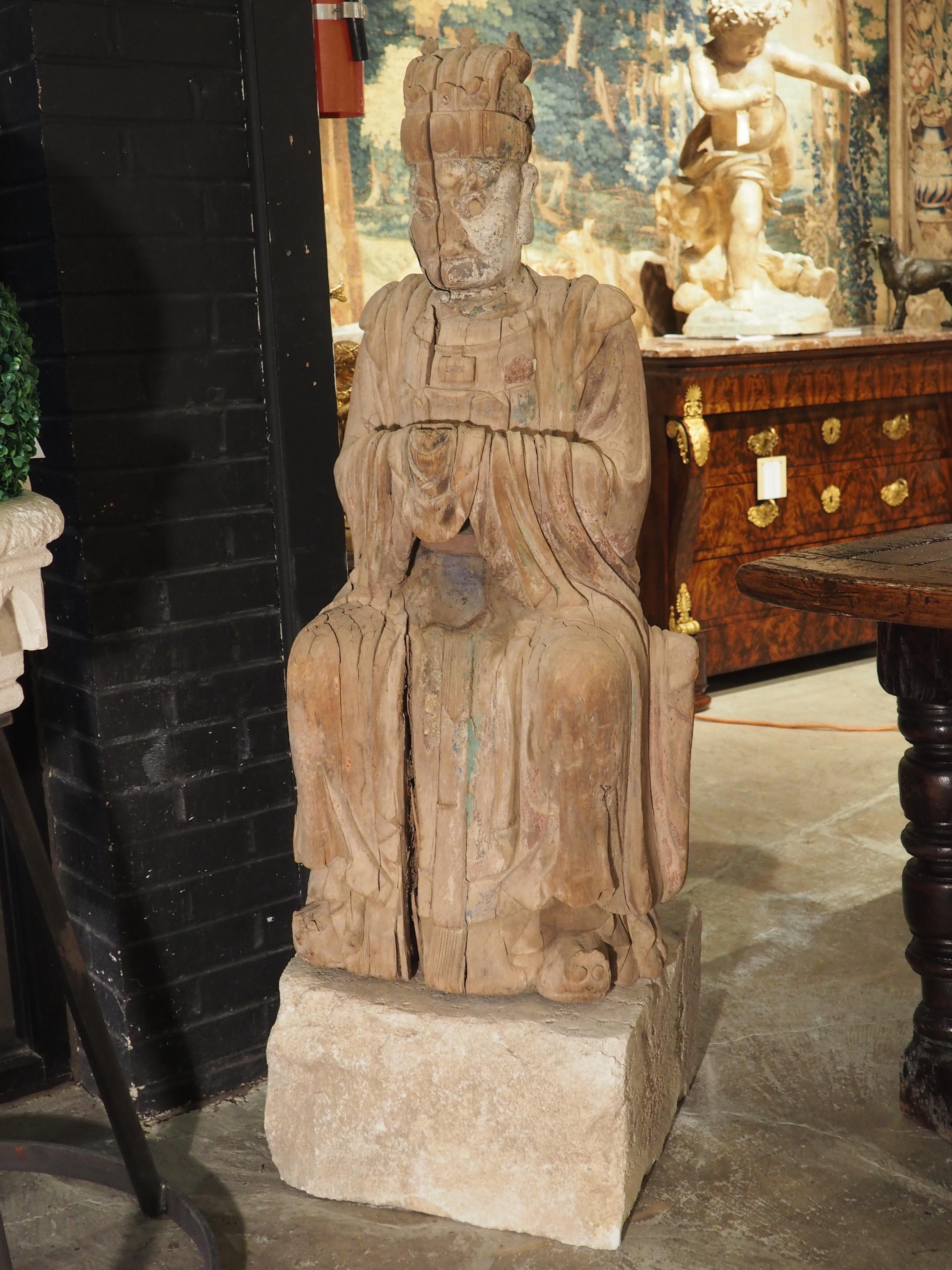 Hand-Carved Antique Wooden Statue of Wenchang Wang, God of Literature and Culture For Sale
