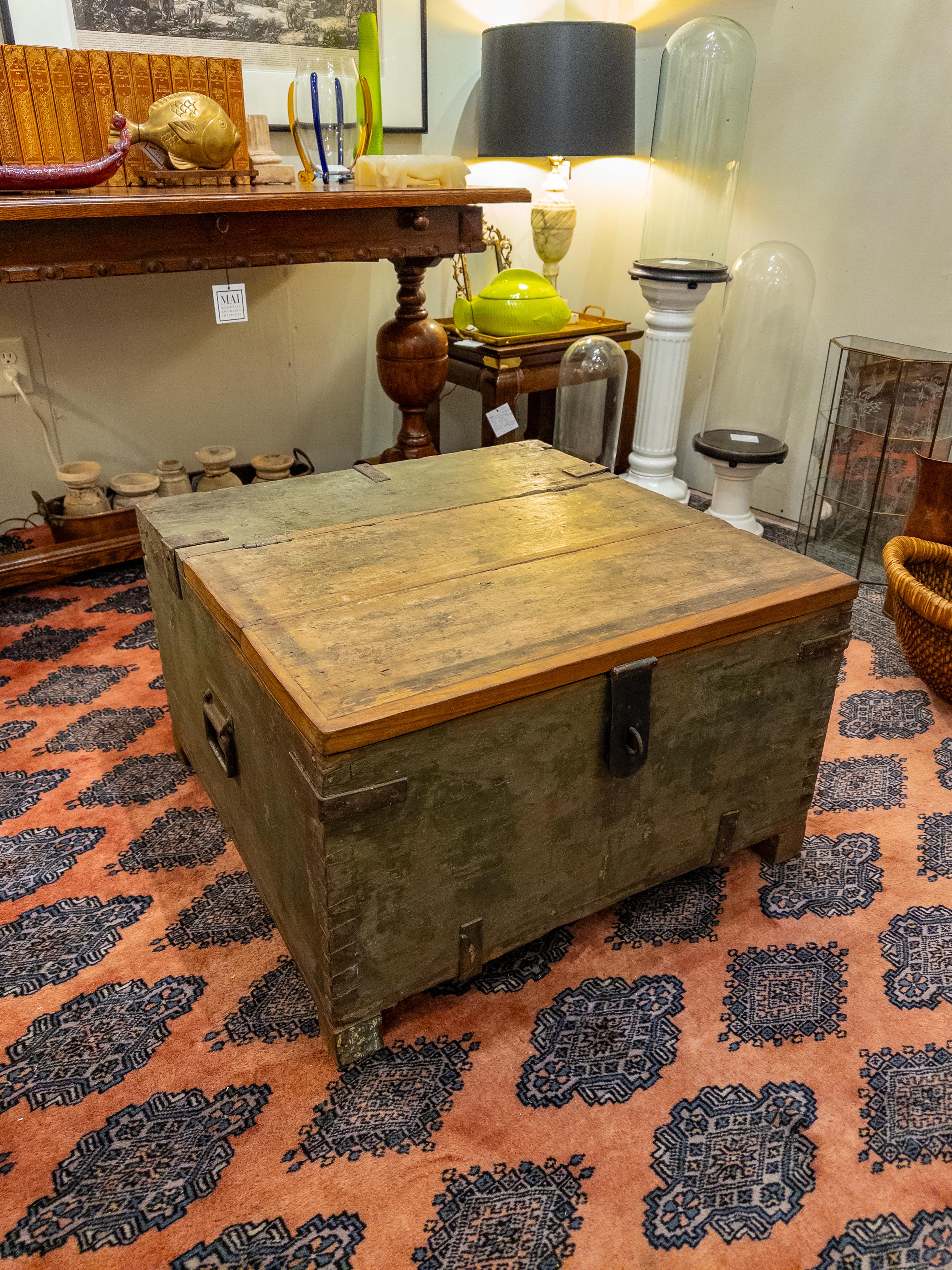 20th Century Antique Wooden Storage Trunk For Sale