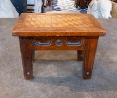 Antique Wooden Table Model, Geometric Marquetry Top, 1850, Collectible