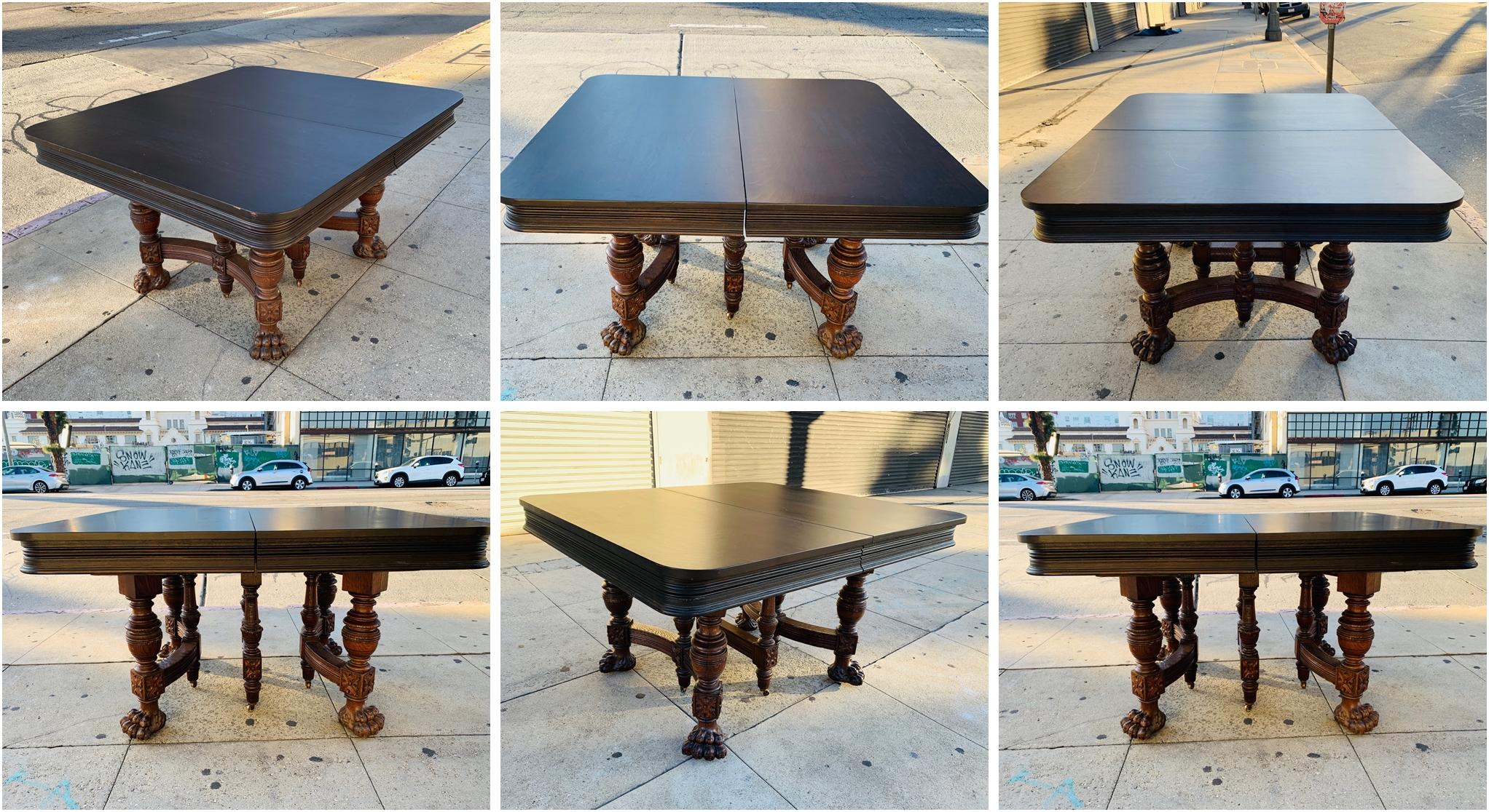 Louis XV Antique Wooden Table with Carved Lion Paws and 4 Leaves