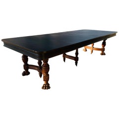 Antique Wooden Table with Carved Lion Paws and 4 Leaves