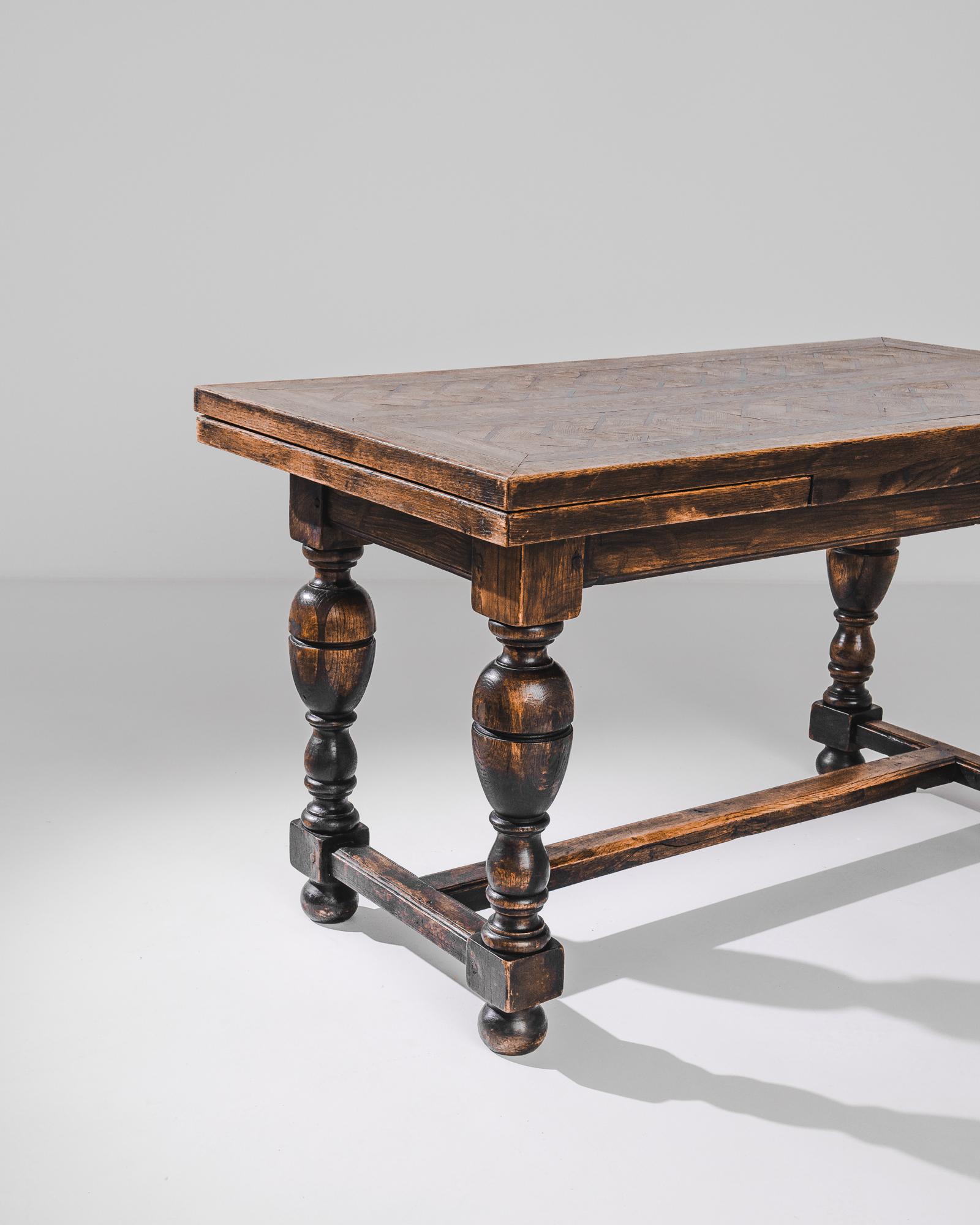 Belgian Antique Wooden Table With Folding Tabletop