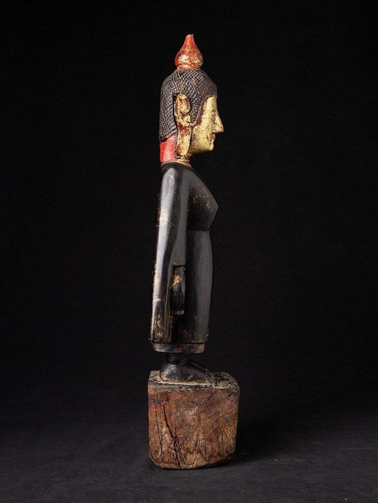 19th Century Antique Wooden Tai Lue Buddha Statue from Laos For Sale