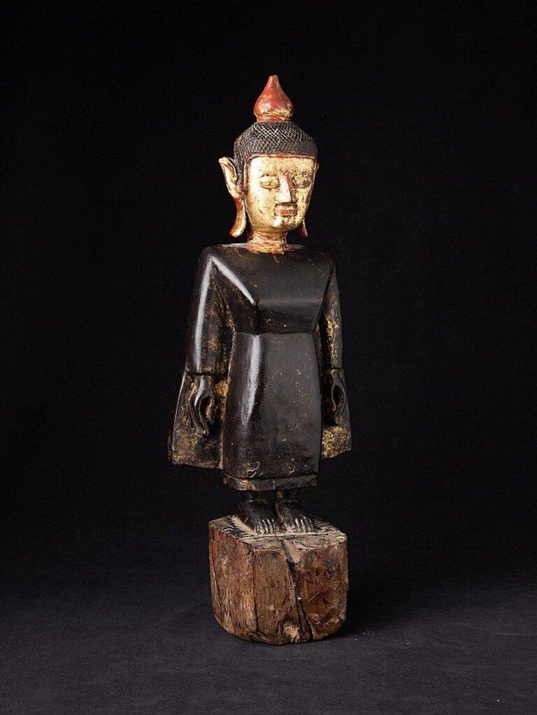Antique Wooden Tai Lue Buddha Statue from Laos For Sale 1