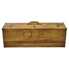 Antique Wooden Tool Chest Storage Box Carved Initials Signed "T.J.B. "78"
