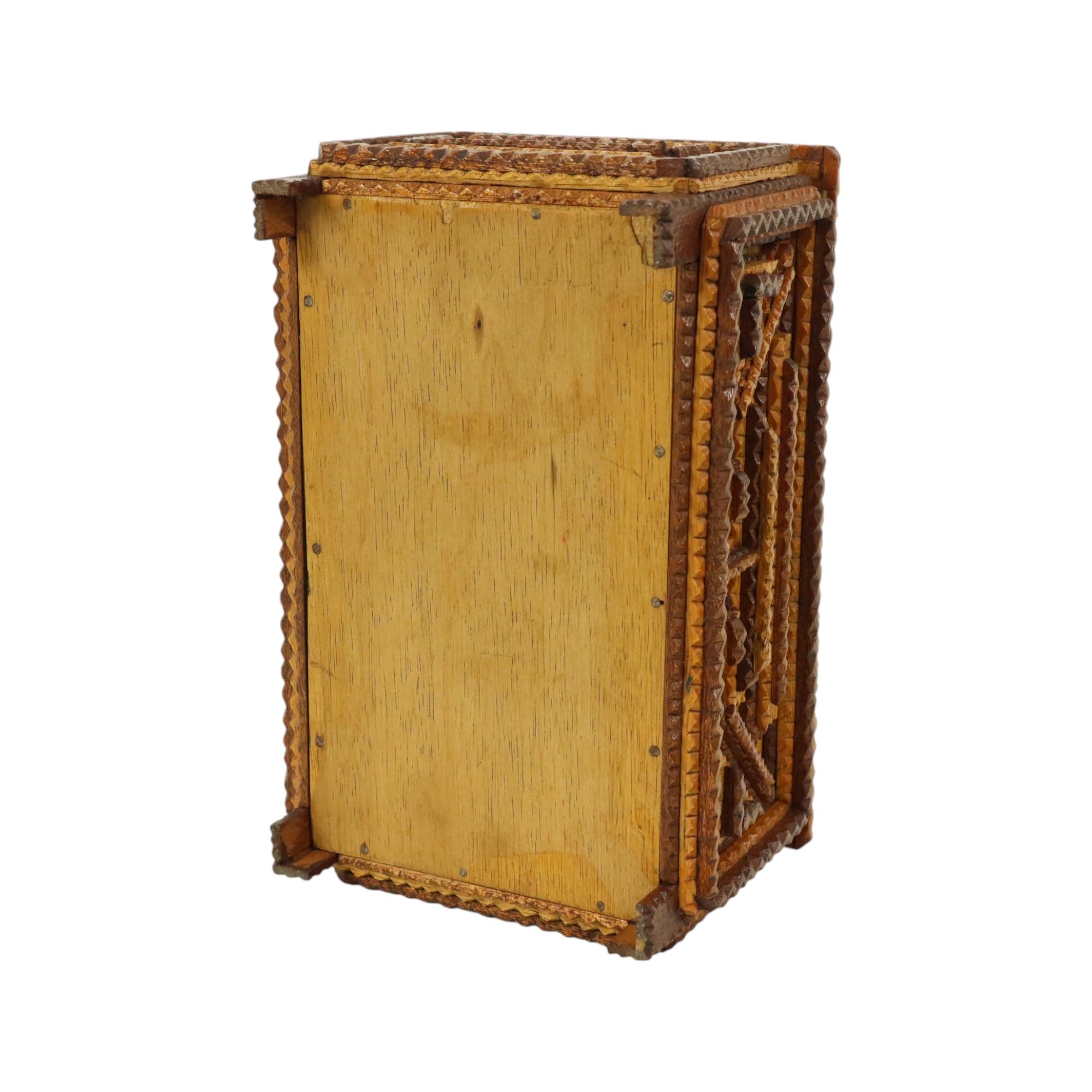 Antique Wooden Tramp Art Box Jewelry Case Trinket Folk Art 4