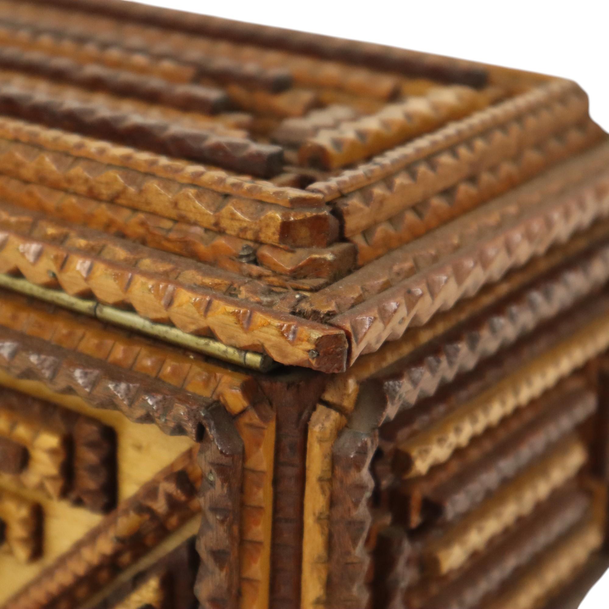Antique Wooden Tramp Art Box Jewelry Case Trinket Folk Art 1