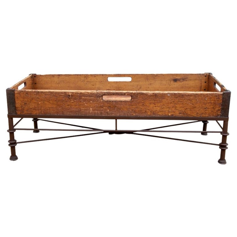 Antique Wooden Tray On Stand As A Low Table For Sale at 1stDibs