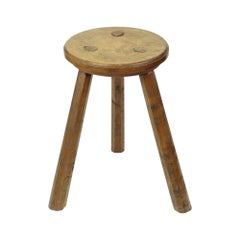 Antique Wooden Tripod Stool Milk Stool Early 20th Century Brutalism