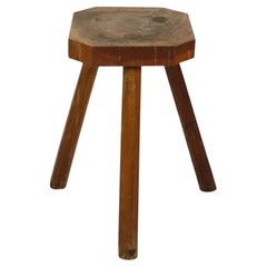 Antique Wooden Tripod Stool Milk Stool Oak Early 20th Century Brutalism