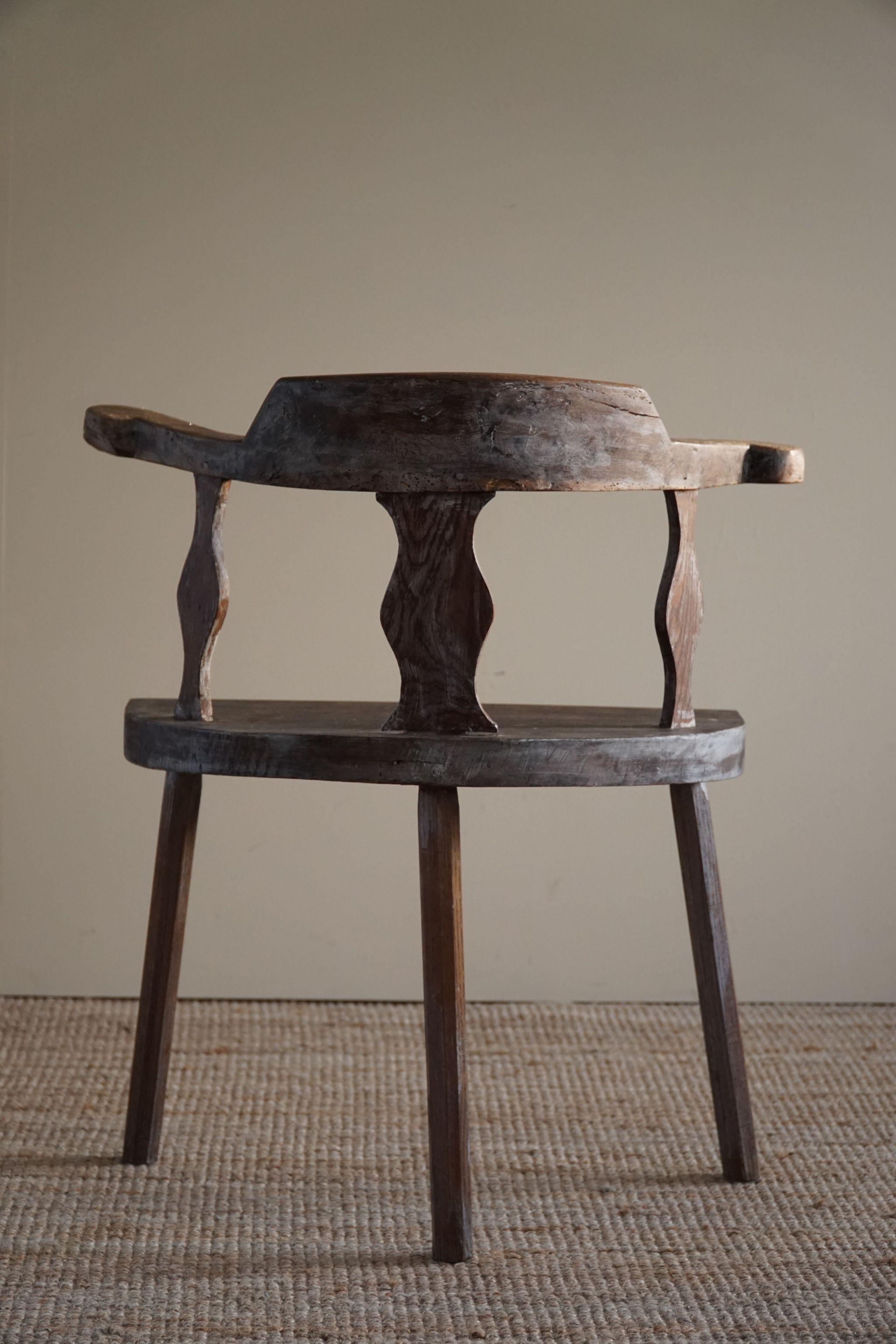 Antique Wooden Tripod Wabi Sabi Armchair, Early 18th Century In Good Condition In Odense, DK