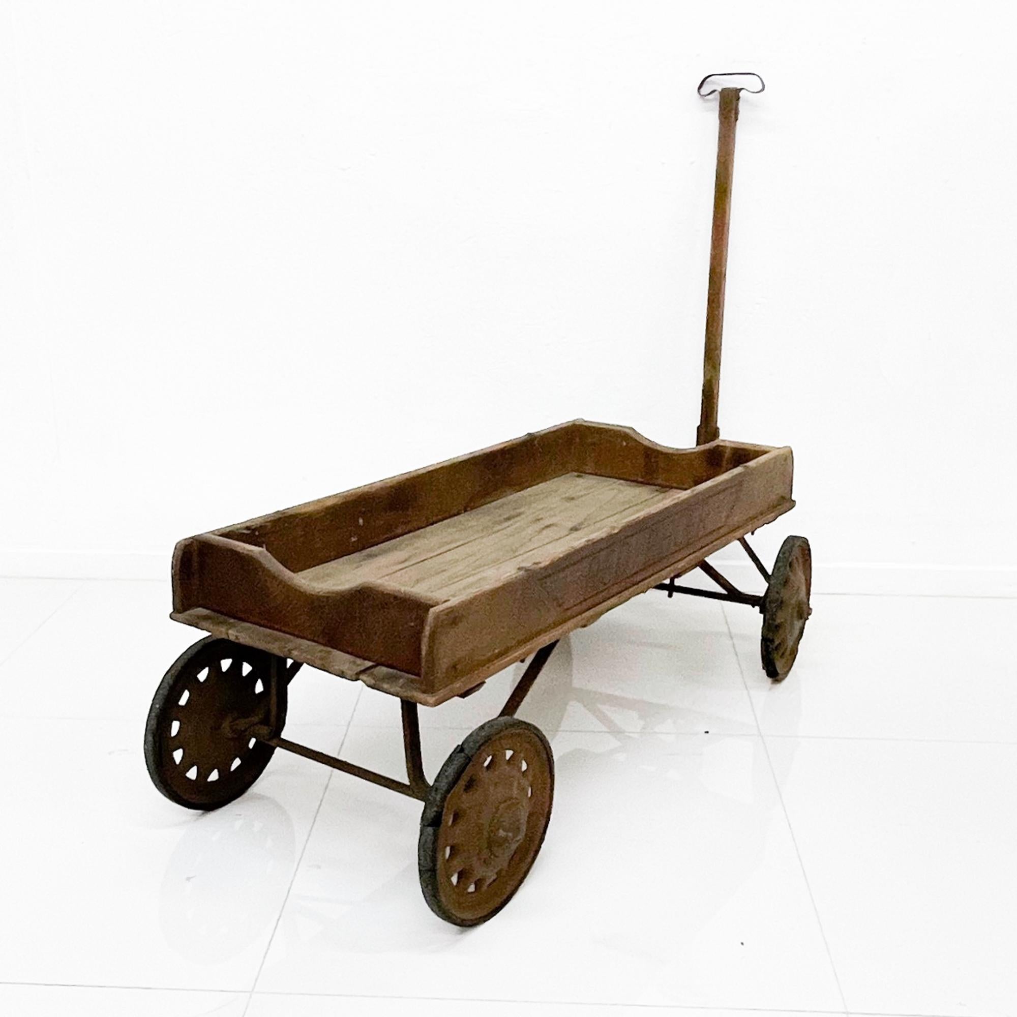 Mid-20th Century Antique Wooden Wagon Red Racer American 1930s Original Condition