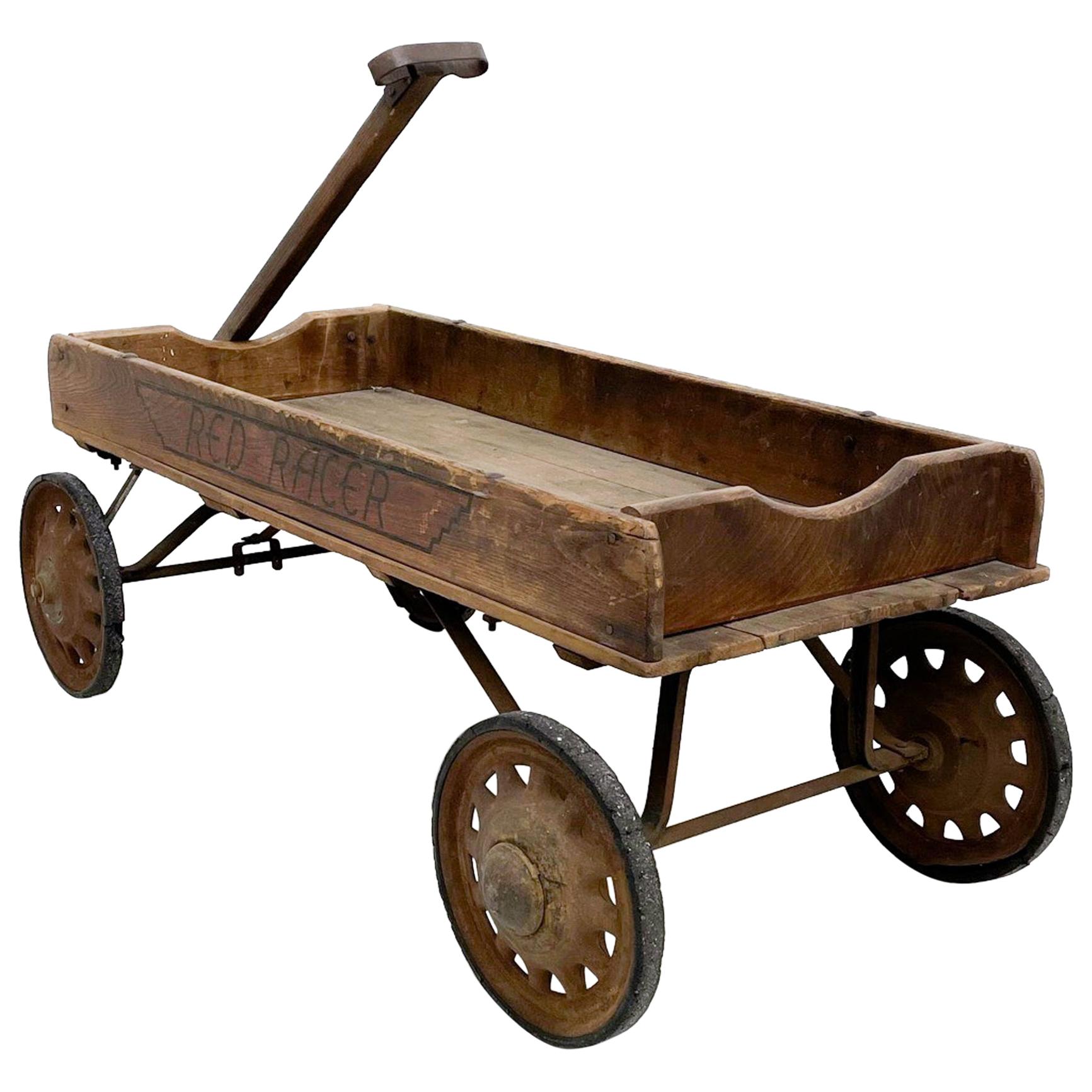 Antique Wooden Wagon Red Racer American 1930s Original Condition at 1stDibs  | red racer wagon, vintage wagon, old wooden wagon