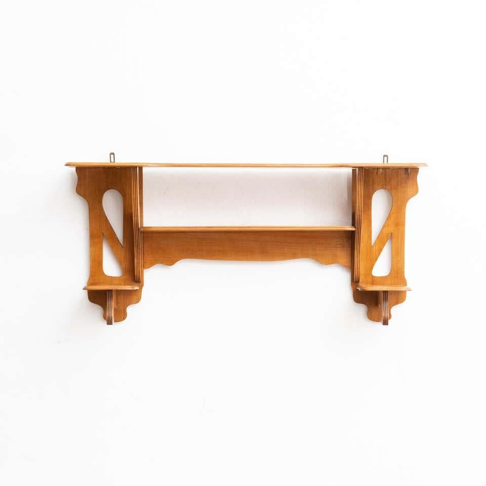 Shelves designed by an unknown designer in modernist style, circa 1940

Manufactured in France.

Materials:
Wood.
Metal.

In good original condition, with minor wear consistent with age and use, preserving a beautiful patina.
A small piece