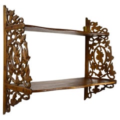 Antique Wooden Wall Shelf with Vine Leaf Carvings - Brienz / Black Forest