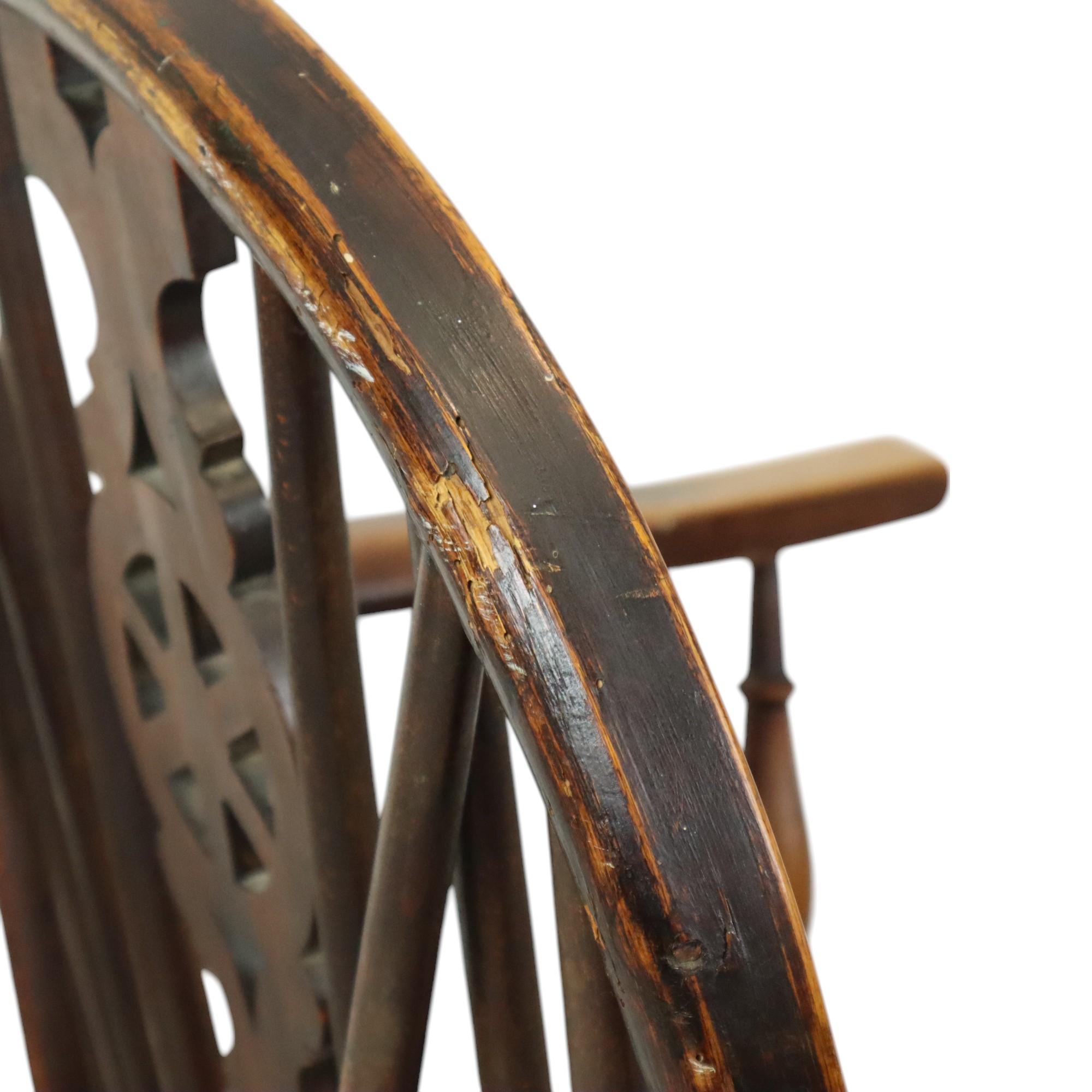 Antique Wooden Windsor Chair Beech Elm Wheel Back Chair 19th Century For Sale 10