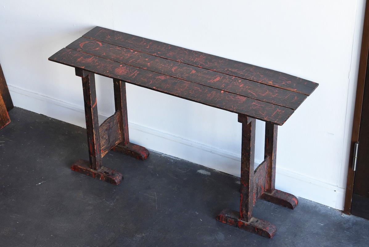 Lacquered Antique Wooden Workbench Used by Japanese Lacquer Ware Craftsmen / Meiji Era1899