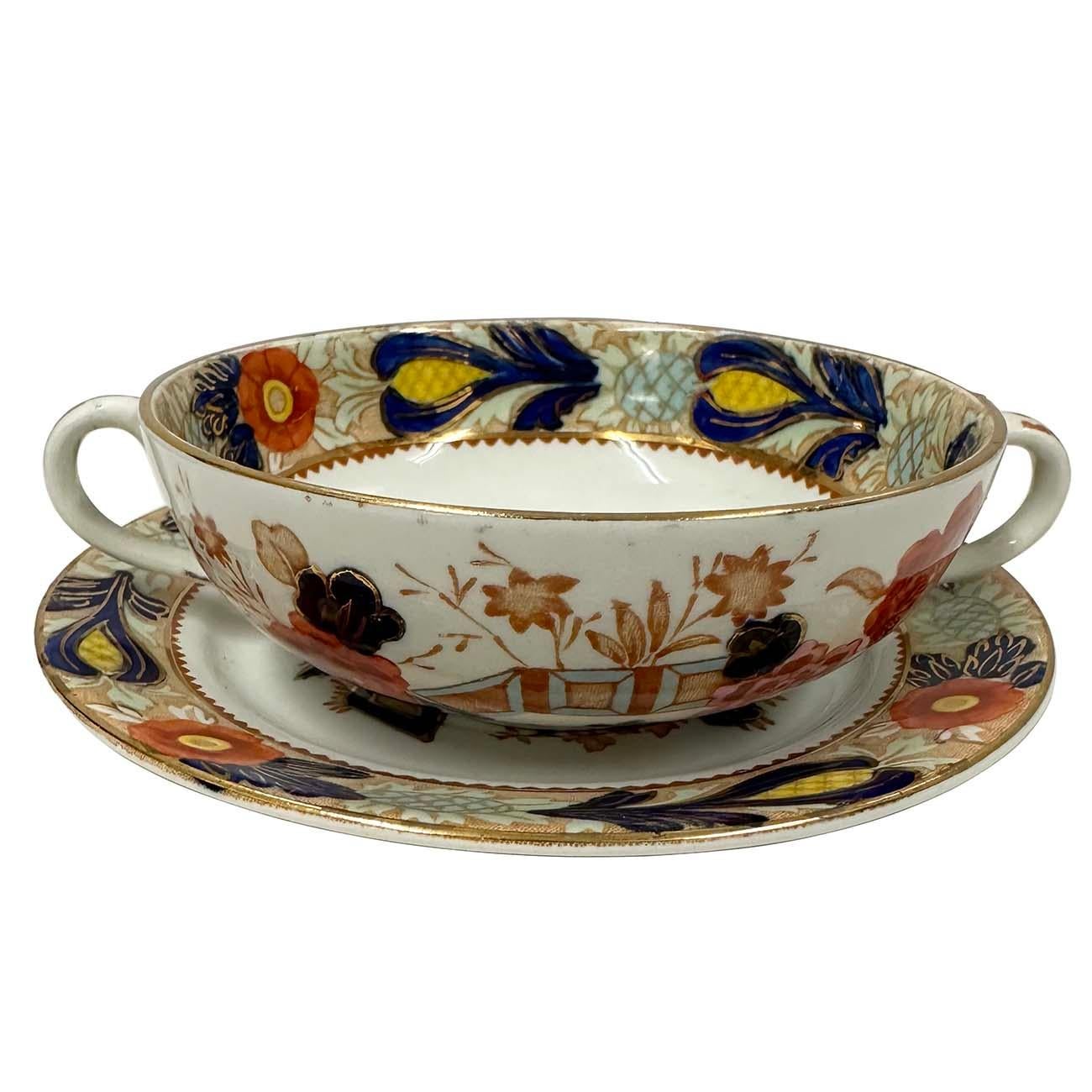 Antiguo juego de sopera y plato llano azul y óxido de Woods Ware Wincanton Victoriano en venta