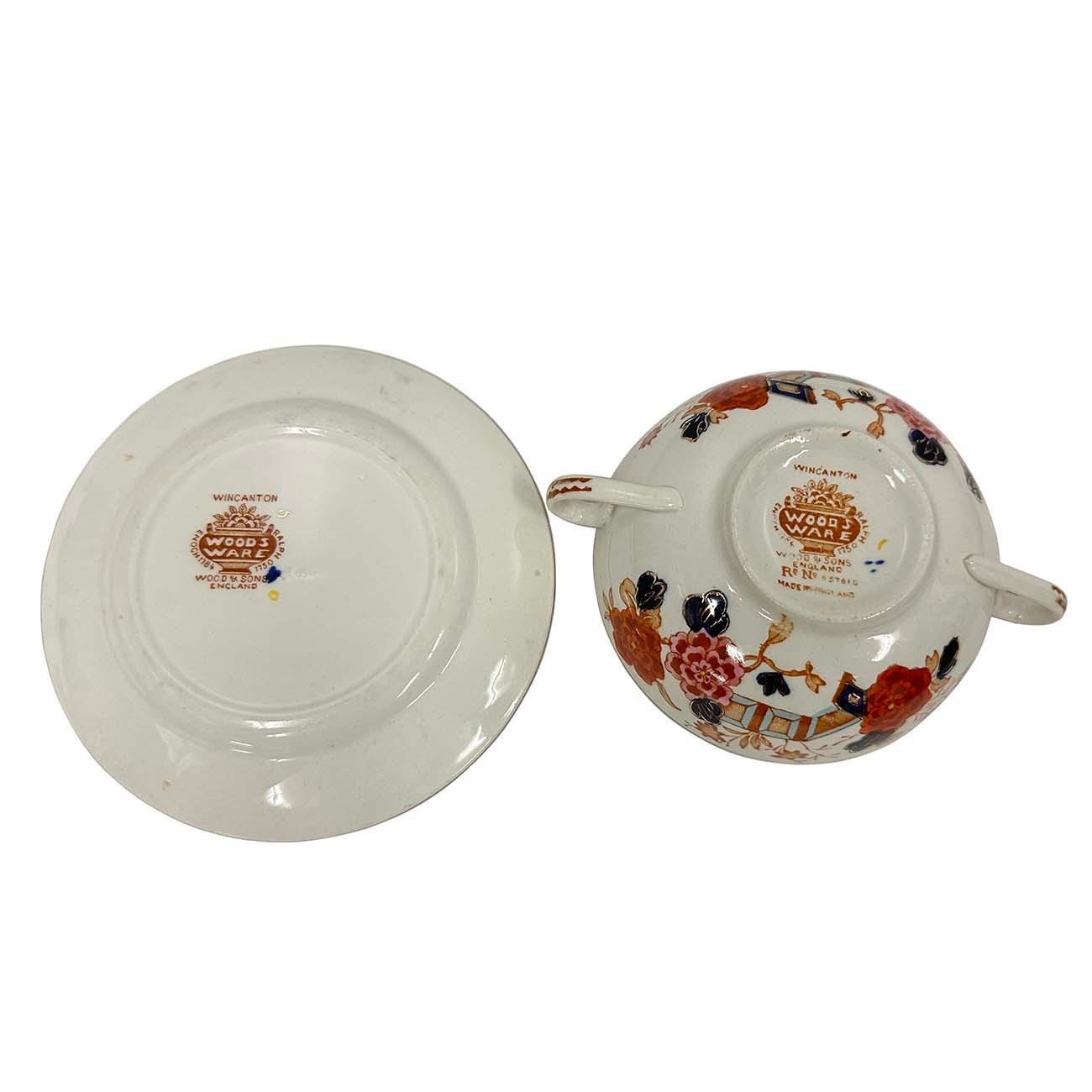 Antiguo juego de sopera y plato llano azul y óxido de Woods Ware Wincanton Porcelana en venta