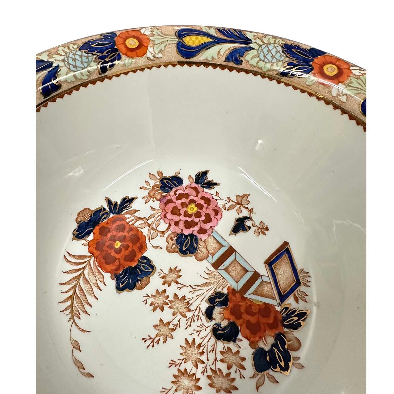 Antike große Obst-/Servierschale aus Wincanton in Blau und Rost, Holzware (Handbemalt) im Angebot