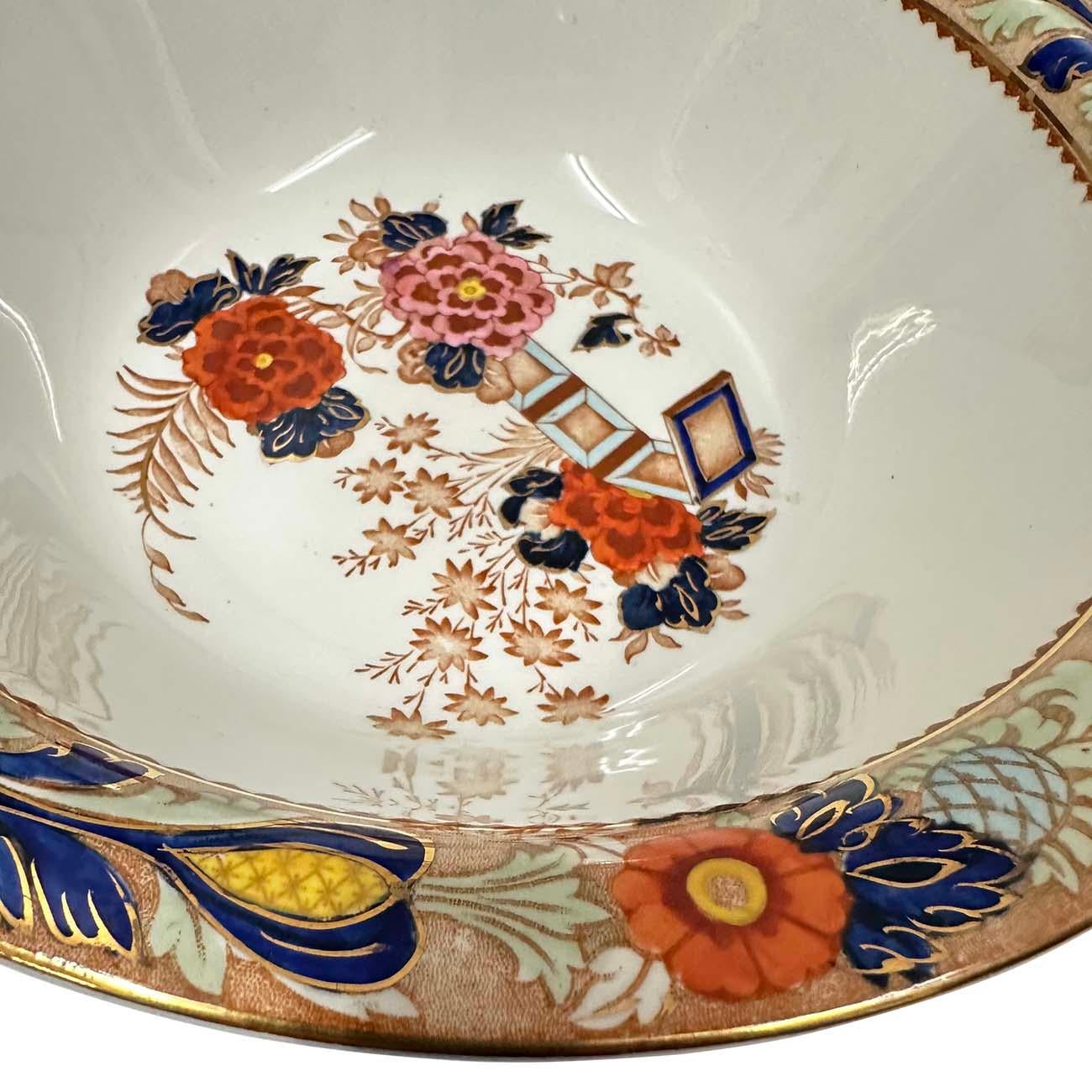 Antike große Obst-/Servierschale aus Wincanton in Blau und Rost, Holzware im Zustand „Gut“ im Angebot in Pomona, CA