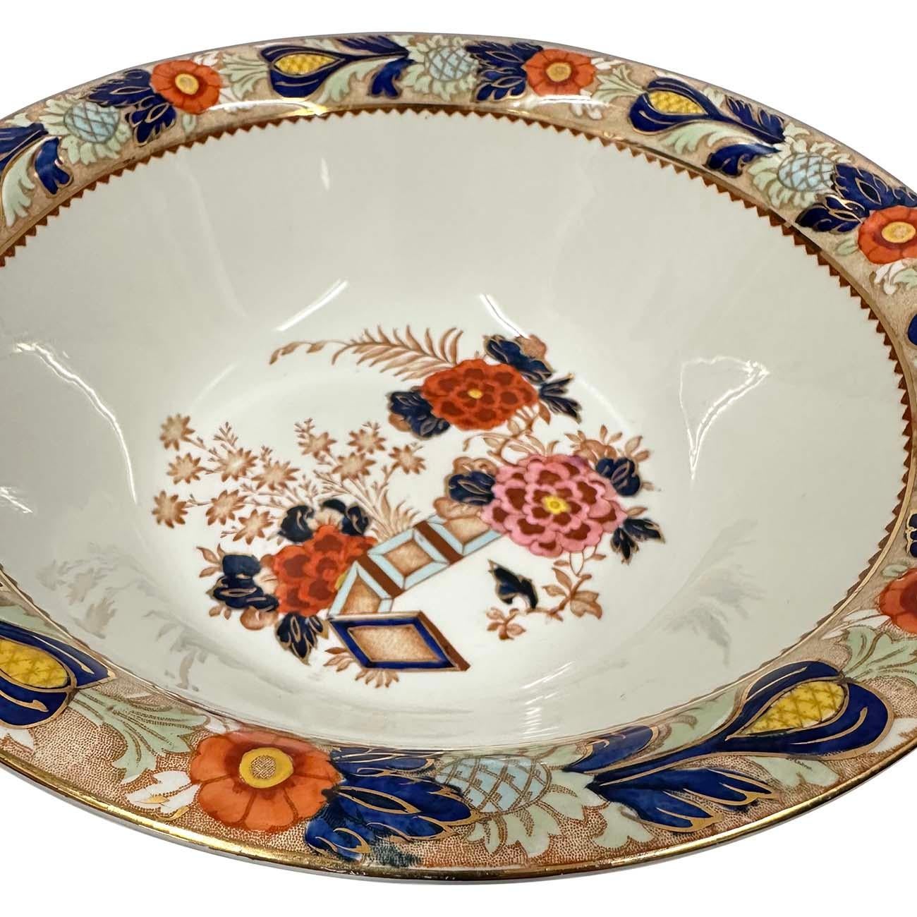 Antike große Obst-/Servierschale aus Wincanton in Blau und Rost, Holzware (Porzellan) im Angebot