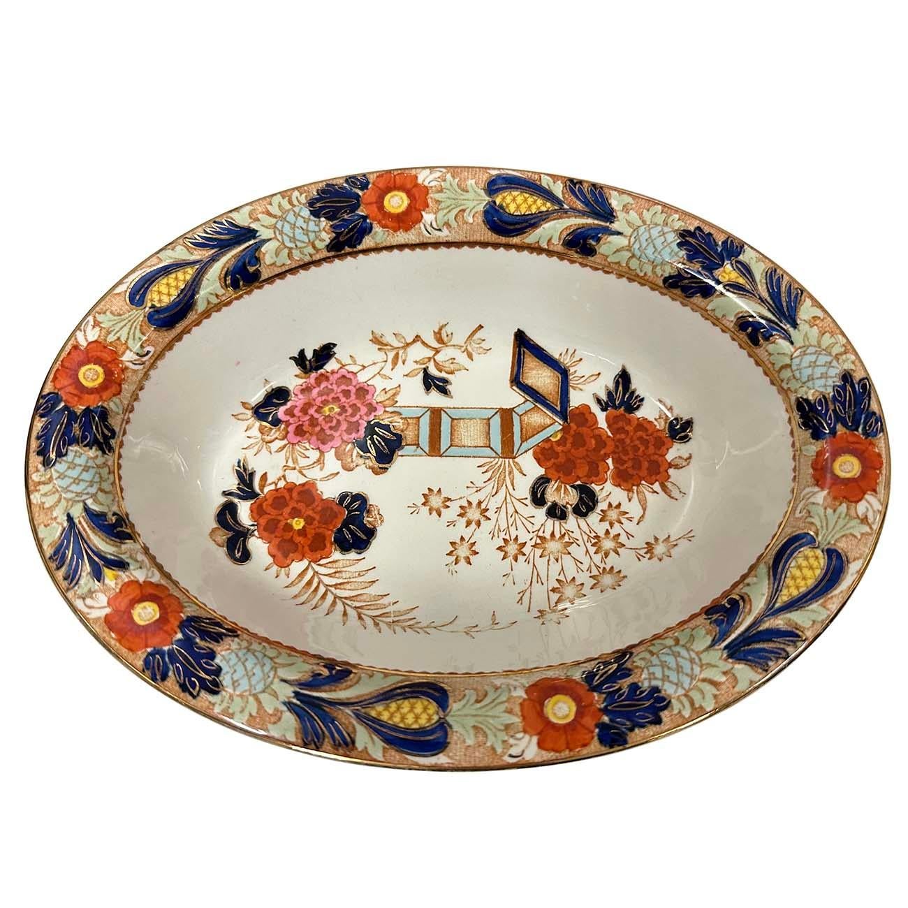 Antica ciotola ovale per verdure e piatti da portata Wood Ware Wincanton blu e ruggine In condizioni buone in vendita a Pomona, CA