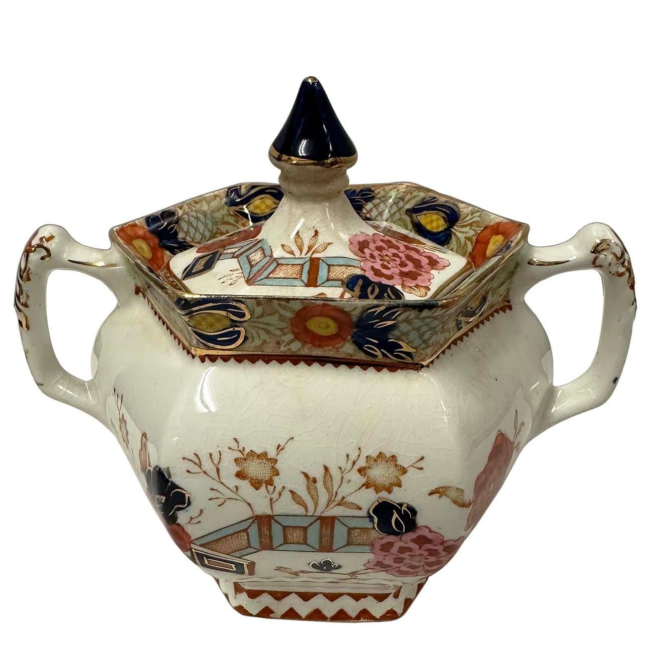 Antique Woods Ware Wincanton Hand painted Porcelain Creamer and Sugar Bowl For Sale 3