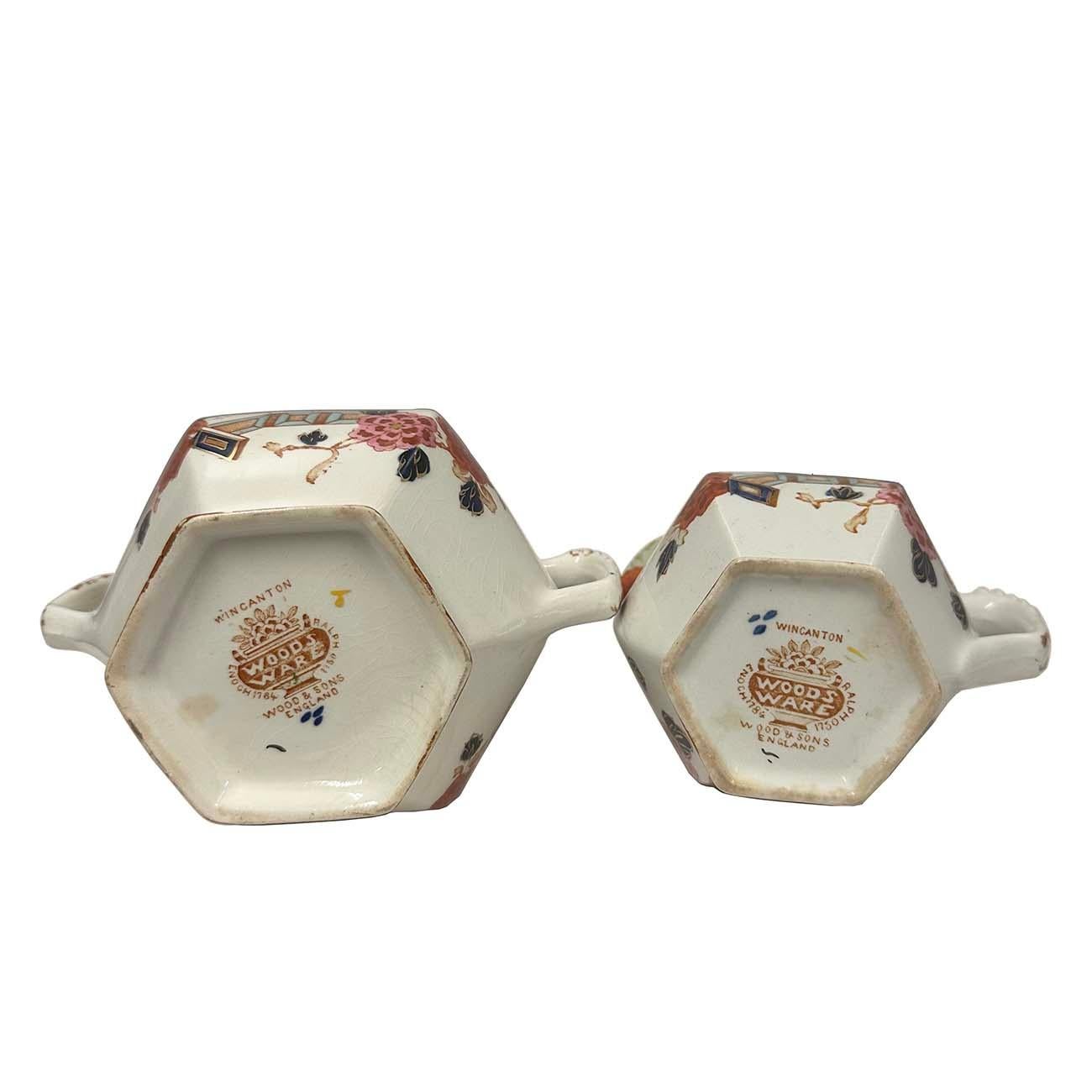 Antique Woods Ware Wincanton Hand painted Porcelain Creamer and Sugar Bowl For Sale 5