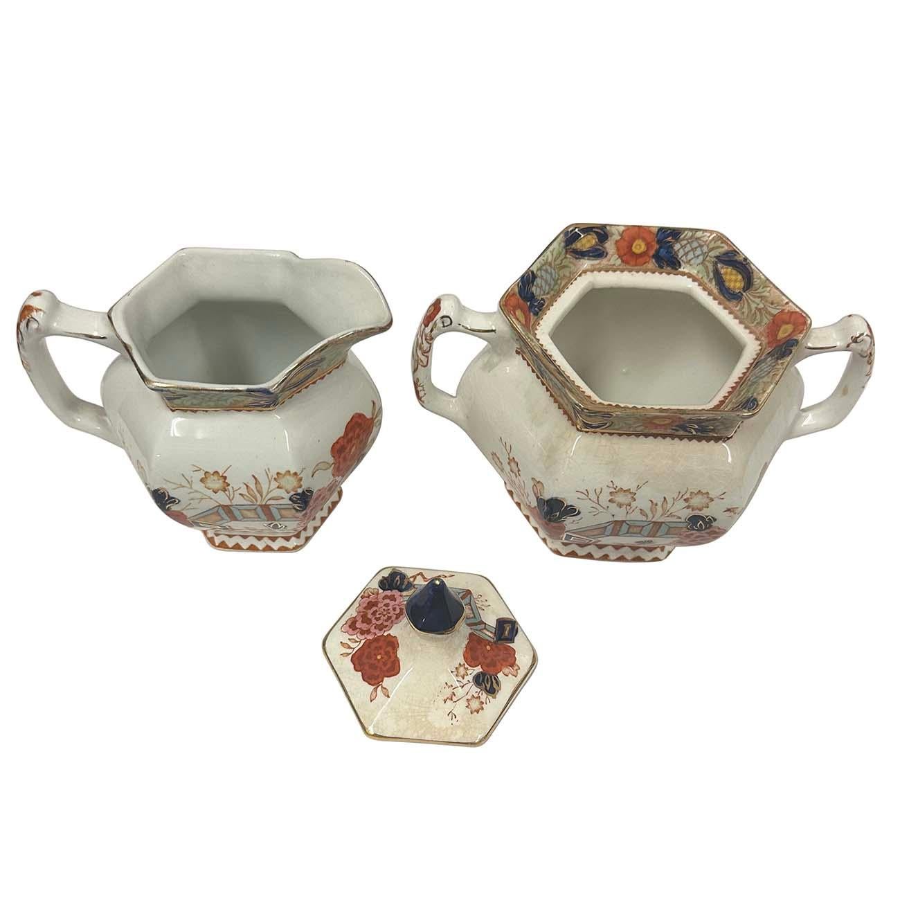 Victorian Antique Woods Ware Wincanton Hand painted Porcelain Creamer and Sugar Bowl For Sale