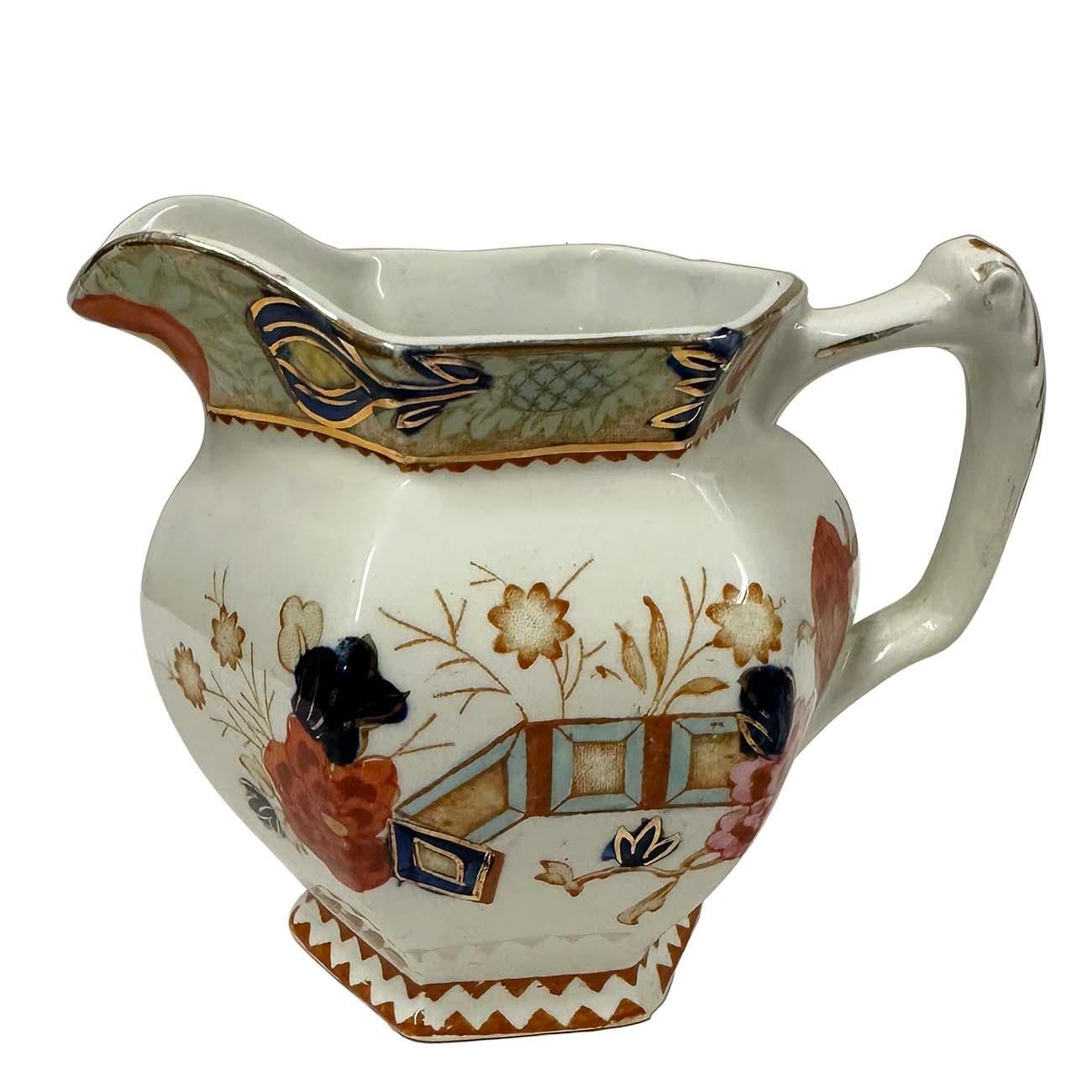British Antique Woods Ware Wincanton Hand painted Porcelain Creamer and Sugar Bowl For Sale