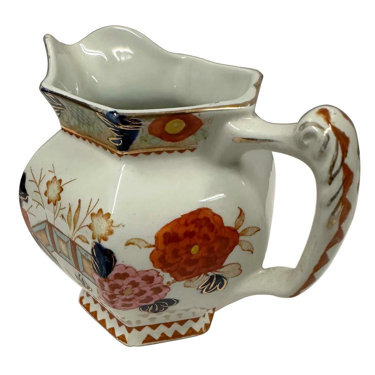 Hand-Painted Antique Woods Ware Wincanton Hand painted Porcelain Creamer and Sugar Bowl For Sale