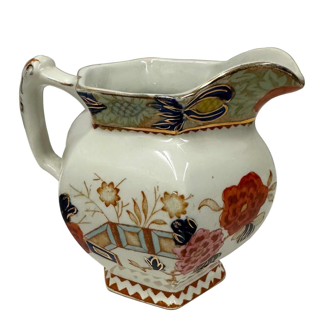 19th Century Antique Woods Ware Wincanton Hand painted Porcelain Creamer and Sugar Bowl For Sale
