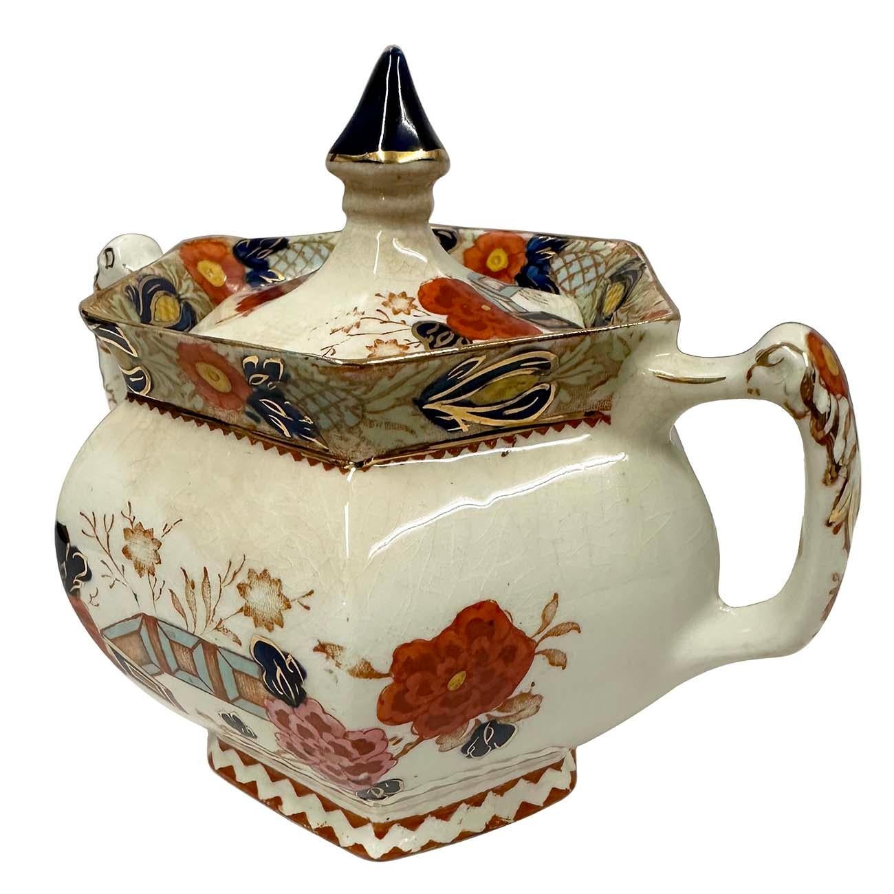 Antique Woods Ware Wincanton Hand painted Porcelain Creamer and Sugar Bowl For Sale 1