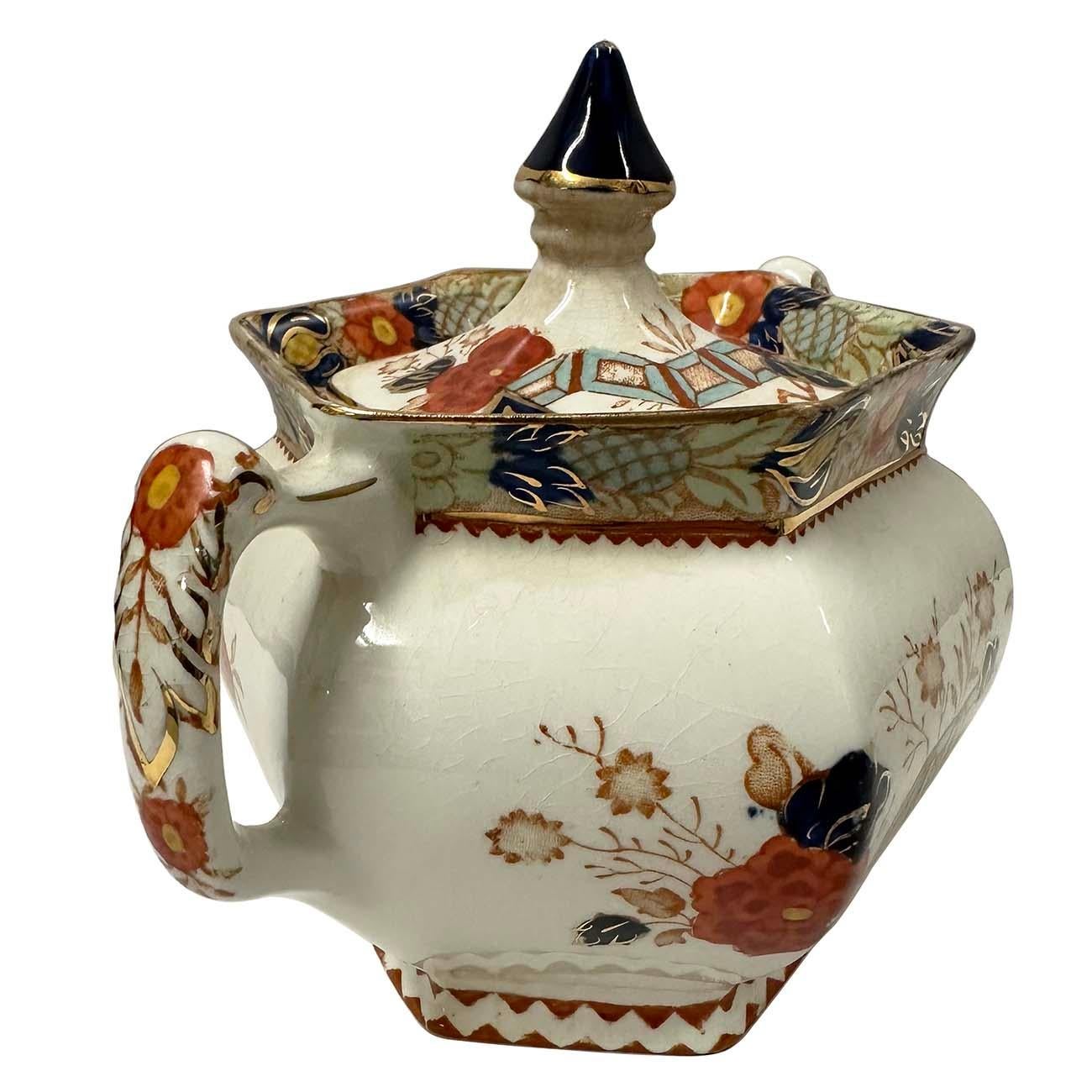 Antique Woods Ware Wincanton Hand painted Porcelain Creamer and Sugar Bowl For Sale 2